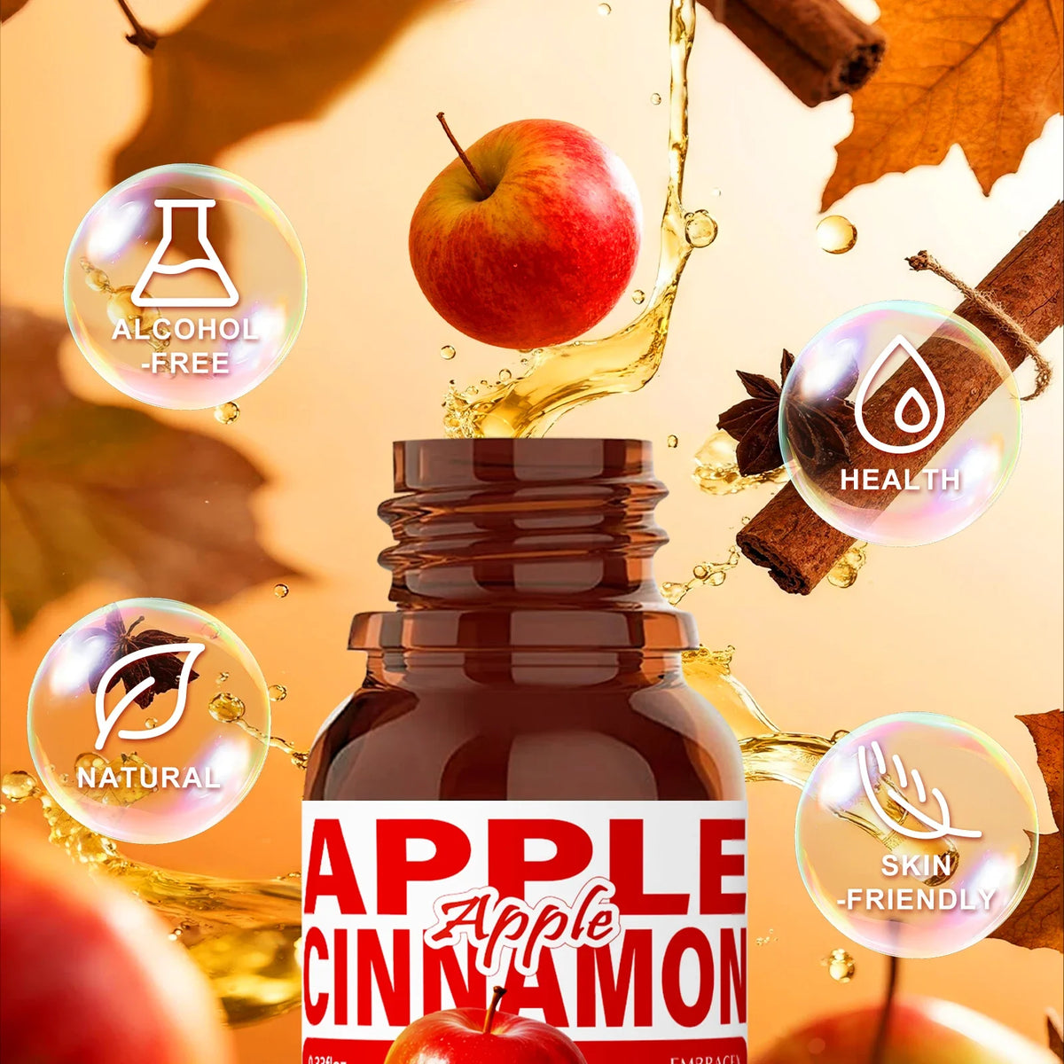 10ml Apple Cinnamon Essential Oil Perfume Aromatherapy Oils Sweet Fragrance Funny Gift For Women Alcohol-Free Skincare Hair Care