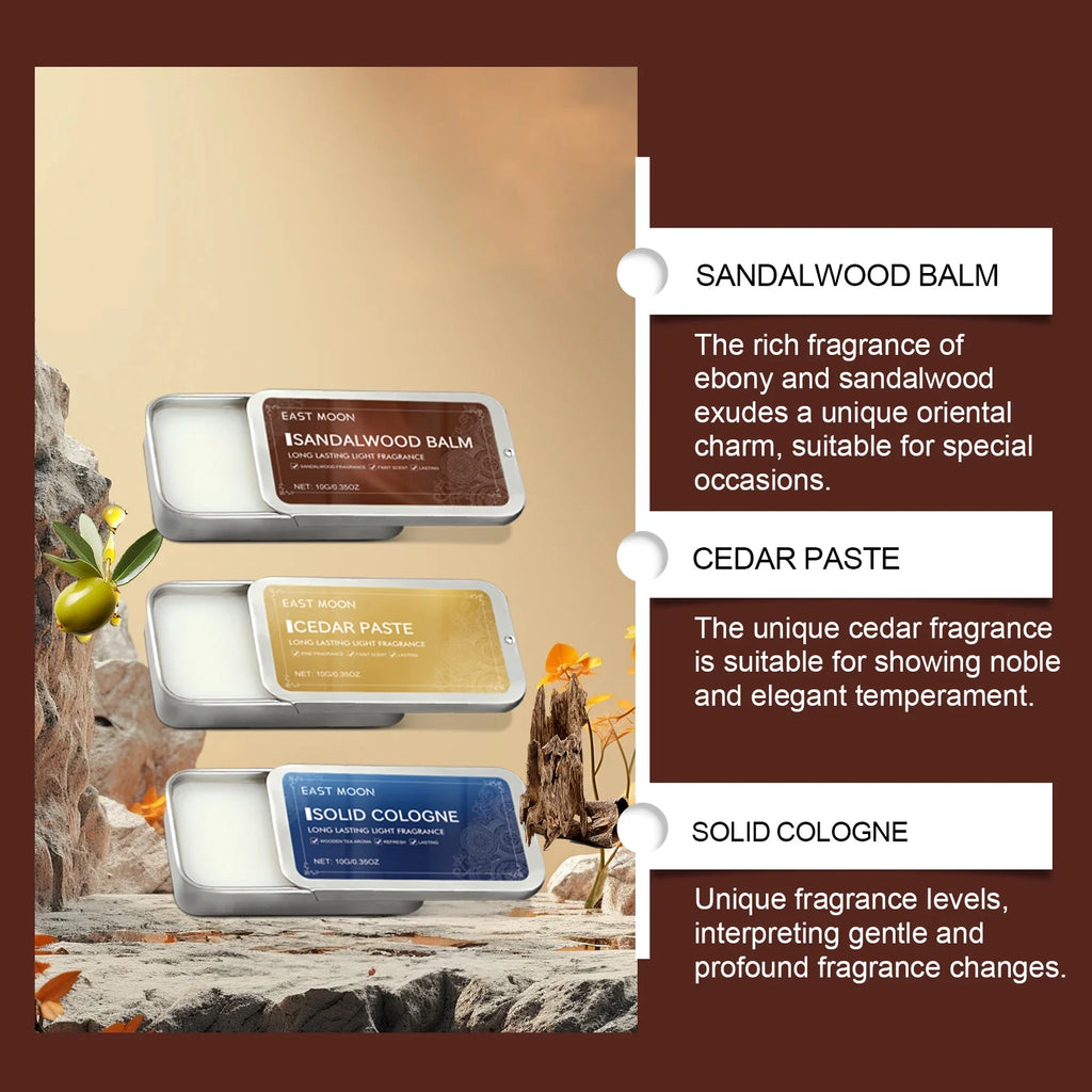 3Scents Men's Solid Cologne Lasting Fresh Cologne Pheromones Fragrance Men Deodorant Portable Woody Scent Solid Fragrance Balm
